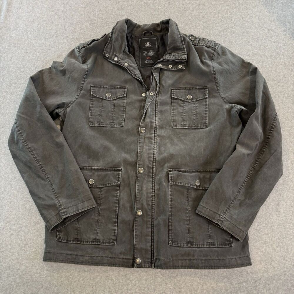 Rock & Republic Men's Military Utility Jacket Canvas Full Zip Charcoal Grey XXL